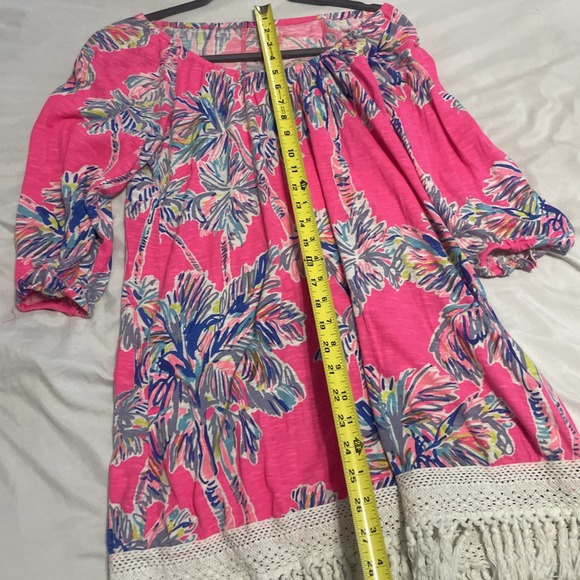 Lilly Pulitzer ALIA BEACH COVER UP Cotton Dress, Flamingo Pink Nice Stems XS K14 - Picture 7 of 9